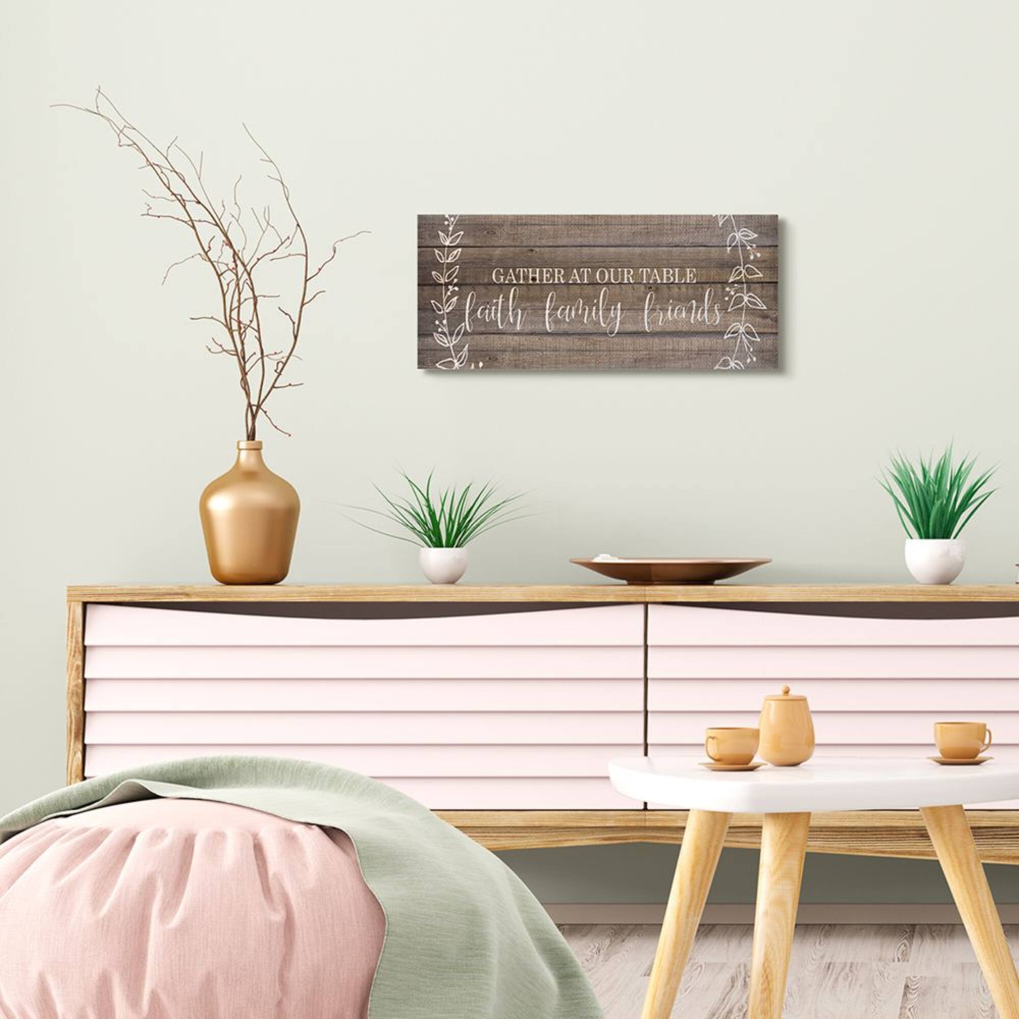 Stupell Industries Faith Family Friends Quote Wood Pattern Rustic Phrase Canvas Wall Art